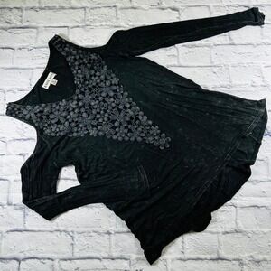 Knox Rose Black Cold Shoulder Lace V-Neck Tunic Top Long Sleeve Women's Medium